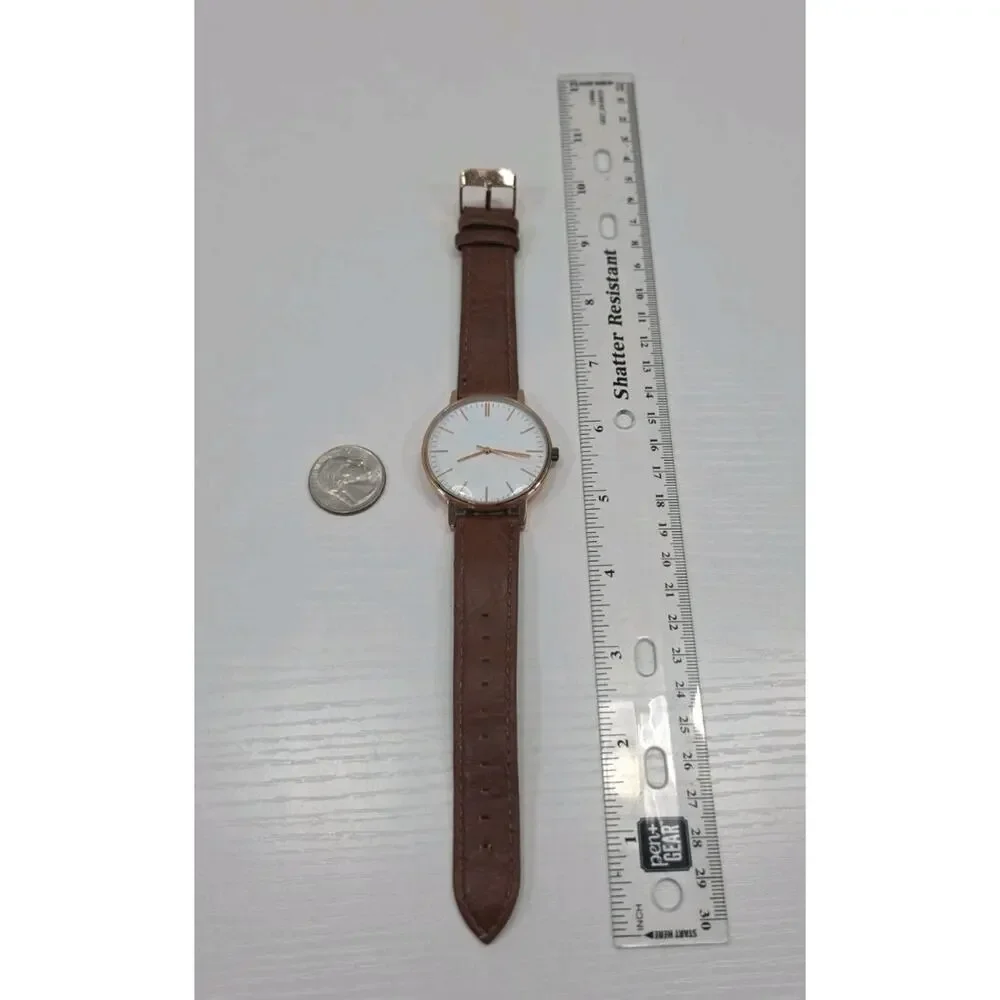Rose Gold Tone Wristwatch W/ Adjustable Brown Buckle Band New Battery W282